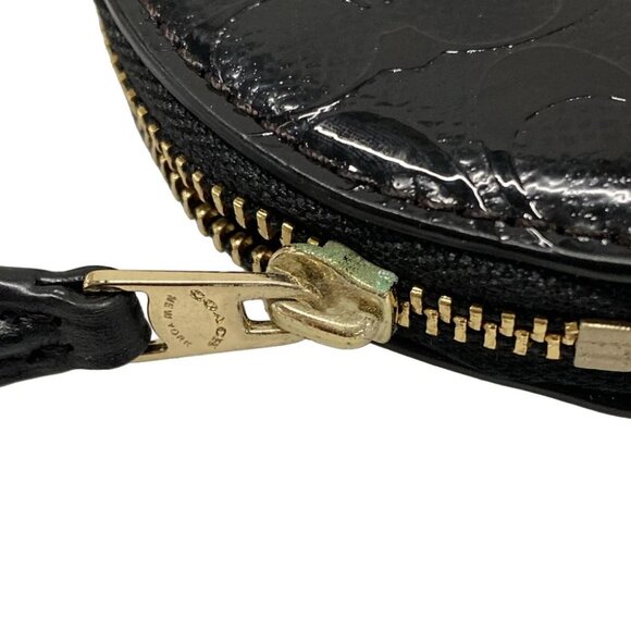 Auth COACH Signature Debossed Patent Leather Round Coin Purse - Black Coin Case - Picture 5 of 10